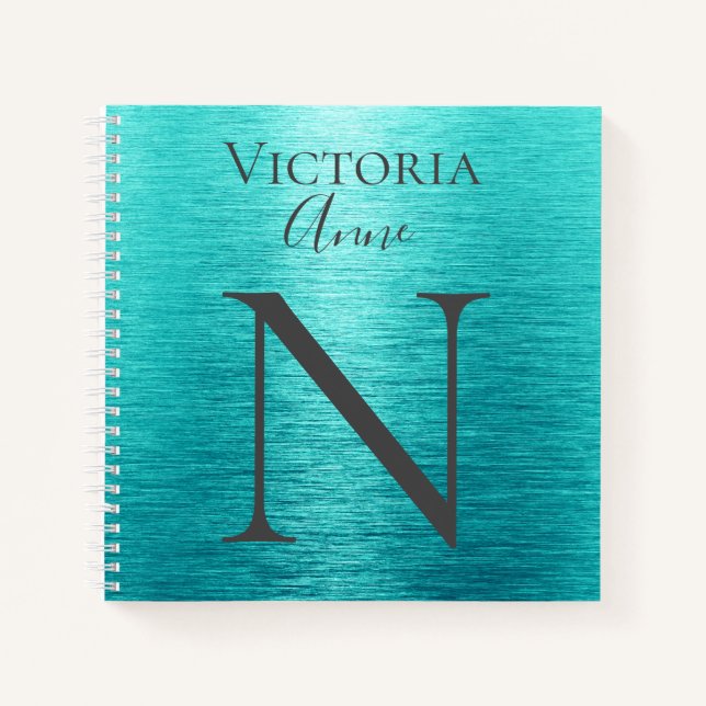 Monogram Initials Name Customised Turquoise Notebook (Front)