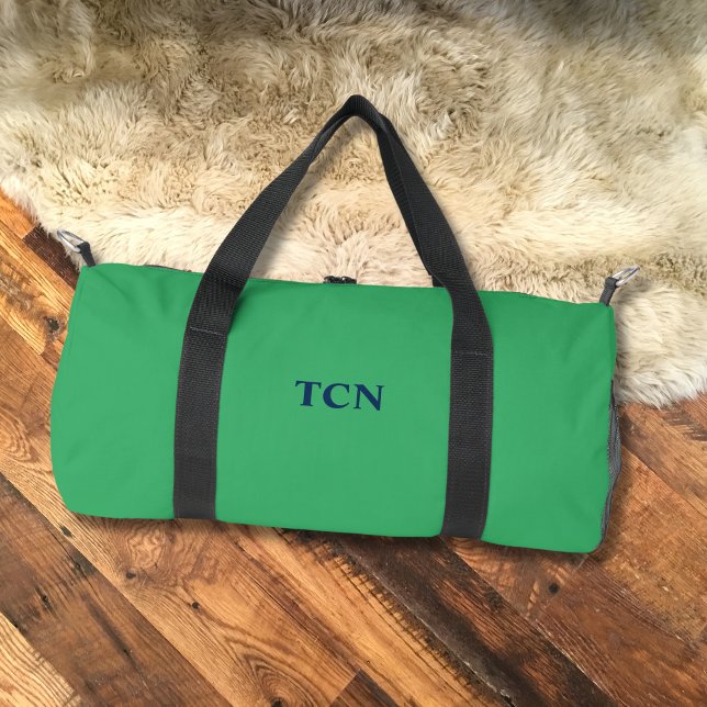 Monogram Initials Name Green Navy Blue Preppy Duffle Bag (Green and Navy Blue Monogrammed Initials or name Duffel Bag Gym Bag, Overnight Bag)