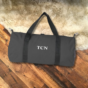 Monogram Initials Name Grey Grey White Duffle Bag