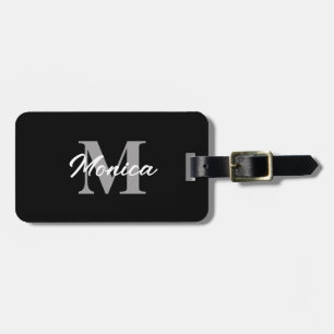 Monogram Initials Name Grey White Black Cool Gift  Luggage Tag