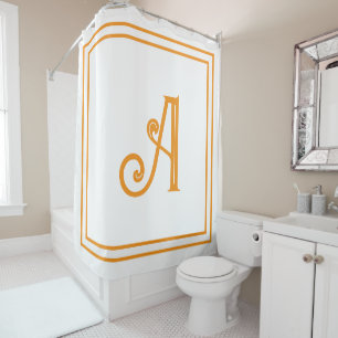 Monogram Initials Name Orange White Custom Script  Shower Curtain