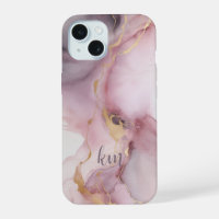 Monogram Initials Name Pink Grey Alcohol Ink Wash