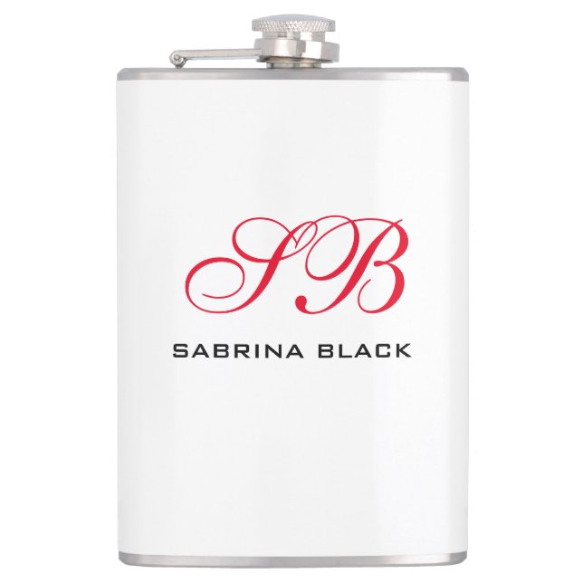 Monogram Initials Name Plain Modern Minimalist Hip Flask (Front)