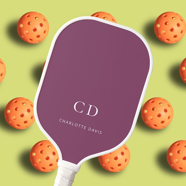 Monogram initials name purple white pickleball paddle (Creator Uploaded)