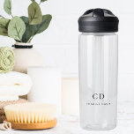 Monogram initials name simple black letters water bottle<br><div class="desc">Personalise and add your monogram initials,  letters and full name. Black letters.</div>