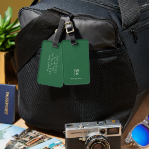 Monogram Initials + Name Simple & Clean Dark Green Luggage Tag