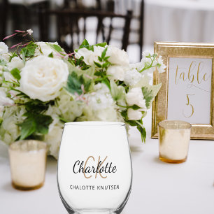 Monogram initials name simple stemless wine glass