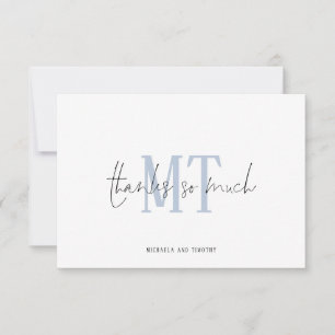 Monogram Initials Names Dusty Blue Wedding Thanks Card