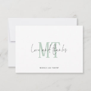 Monogram Initials Names Sage Wedding Thank You Card
