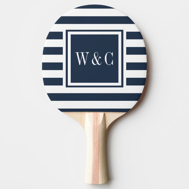 Monogram Initials Nay Blue White Stripe Ping Pong Paddle (Front)