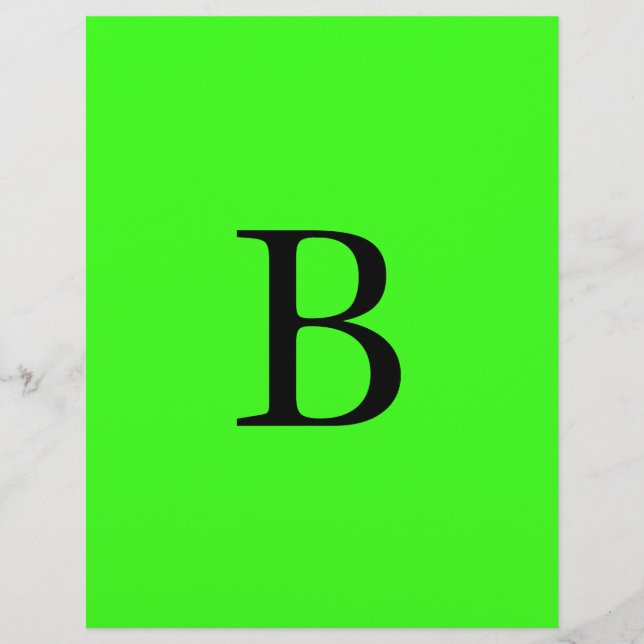 Monogram Initials Neon Green Bright Colourful Cool Custom Letterhead (Front)