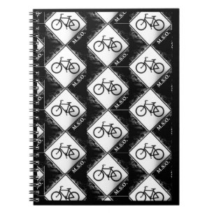 Monogram Initials on Black and White Bike Pattern Notebook