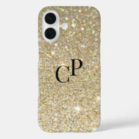Monogram Initials on Faux Gold Glitter Background
