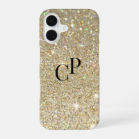 Monogram Initials on Faux Gold Glitter Background