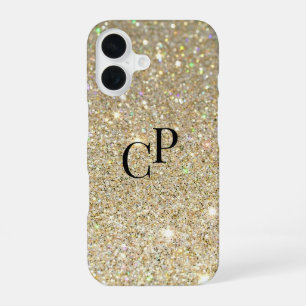 Monogram Initials on Faux Gold Glitter Background iPhone 16 Case