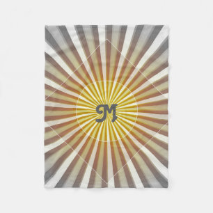 Monogram Initials on Starburst Stripes Grey Yellow Fleece Blanket
