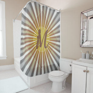Monogram Initials on Starburst Stripes Grey Yellow Shower Curtain