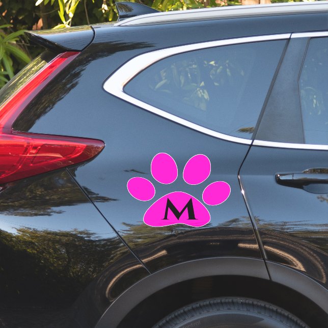 Monogram Initials Paw Prints Pink Black Cute (Car Side)