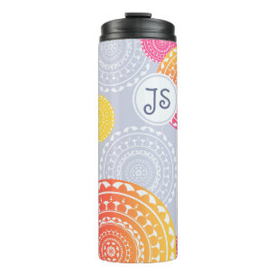 Monogram Initials Pink and Yellow Mandala Inspired Thermal Tumbler