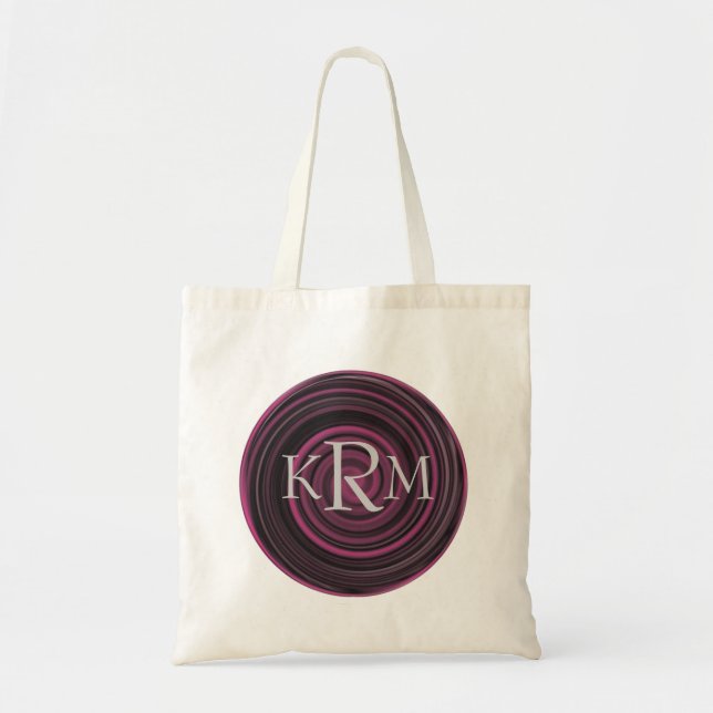 Monogram Initials Pink Black Swirls Personalised Tote Bag (Front)