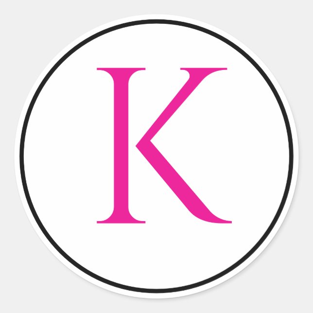 Monogram Initials Pink Black White Simple Minimal Classic Round Sticker (Front)