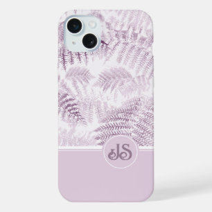 Monogram Initials Pink Ferns iPhone 15 Plus Case