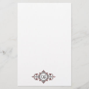 Monogram Initials Pink Grey Ornate Flourish  Stationery