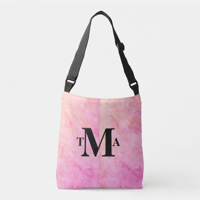 Monogram Initials Pink Watercolor Crossbody Bag (Front)