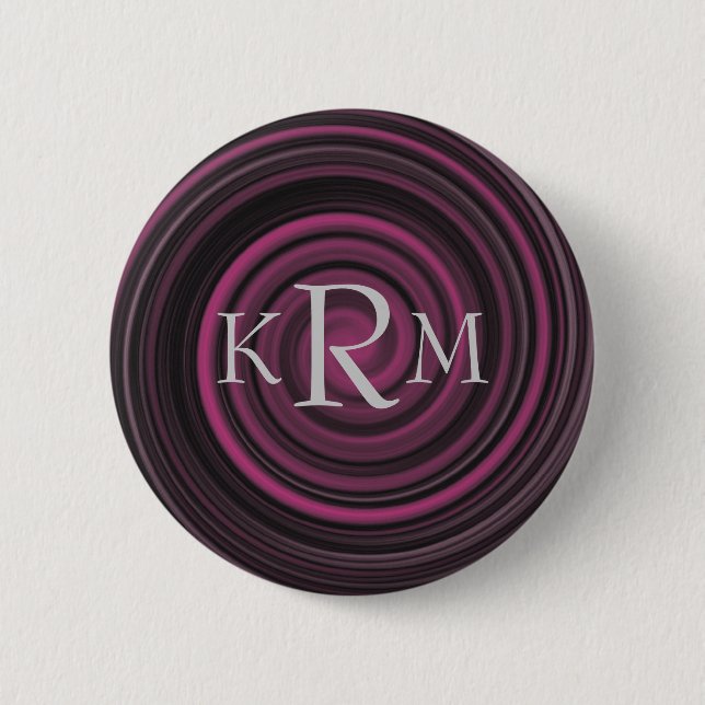 Monogram Initials Plum Swirl Customisable Button (Front)