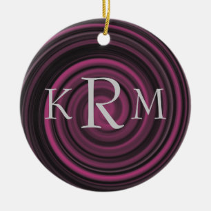 Monogram Initials Plum Swirls Personalised Ceramic Tree Decoration