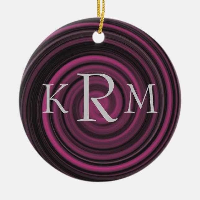 Monogram Initials Plum Swirls Personalised Ceramic Tree Decoration (Front)