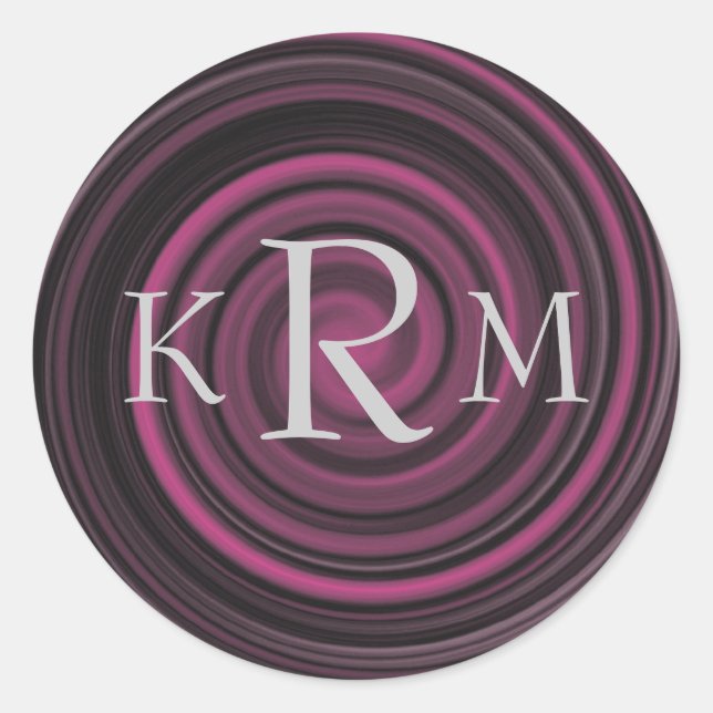 Monogram Initials Plum Swirls Personalised Classic Round Sticker (Front)