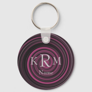 Monogram Initials Plum Swirls Personalised Key Ring