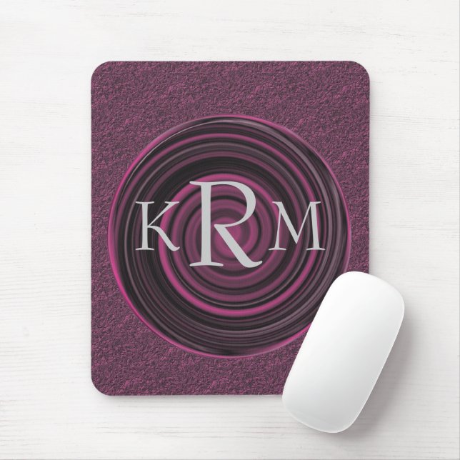 Monogram Initials Plum Swirls Personalised Mouse Mat (With Mouse)