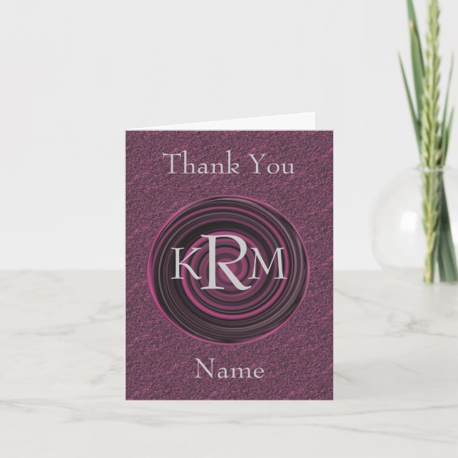 Monogram Initials Plum Swirls Personalised Thank You Card (Front)