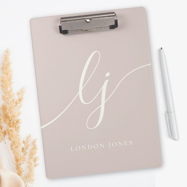 Monogram Initials Professional Rose Ivory Script Clipboard (Creator Uploaded)