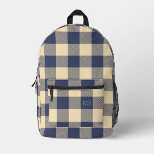 Monogram Initials Purple Gingham Buffalo Check Printed Backpack