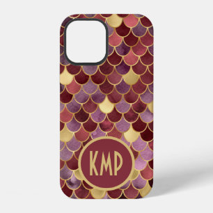 Monogram Initials Purple Gold Red Mermaid Scales iPhone 12 Case