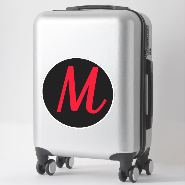 Monogram Initials Red Bold Custom Text Name Black (Suitcase)