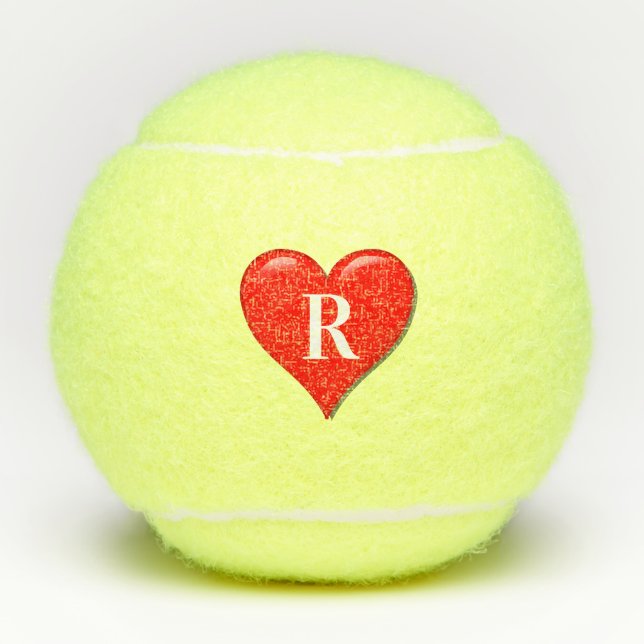 Monogram Initials Red Heart Cute Valentine's Day Tennis Balls (Front)