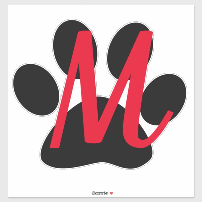Monogram Initials Red Name Black Paw Prints (Sheet)