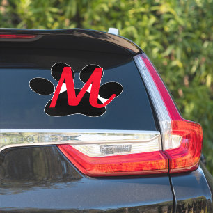 Monogram Initials Red Name Black Paw Prints