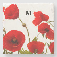 Monogram Initials Red Poppy Flowers Watercolor