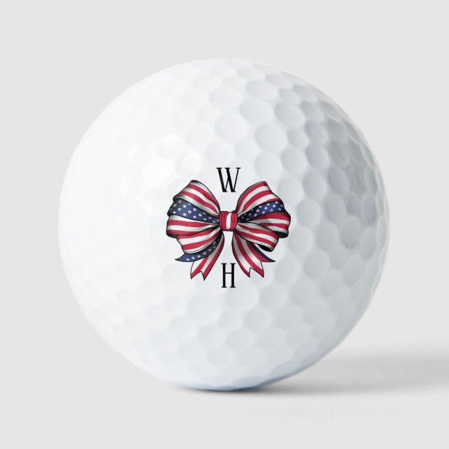 Monogram Initials Red White Blue Bow Golf Balls (Front)