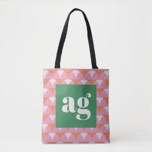 Monogram initials retro modern geometric tote bag