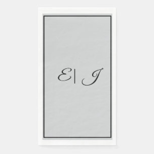Monogram Initials Retro Script Silver Grey Wedding Napkin