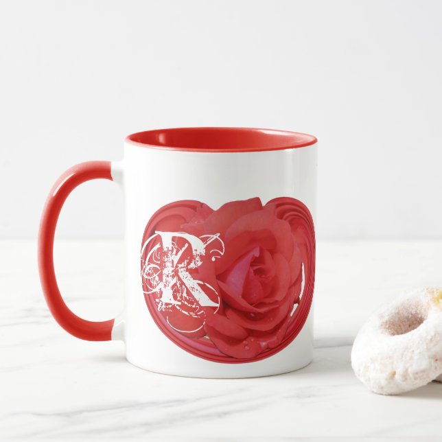 Monogram Initials Rose Flower Personalised Mug (With Donut)