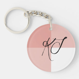 Monogram Initials Rose Pink White Acrylic Key Ring