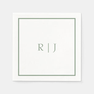 Monogram Initials Sage Green Simple Cool Wedding Napkin