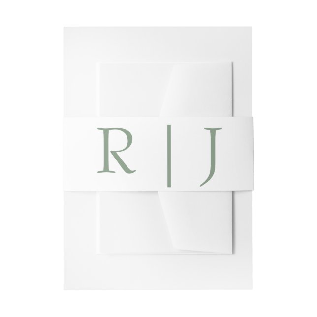 Monogram Initials Sage Green White Simple Wedding Invitation Belly Band (Front Example)